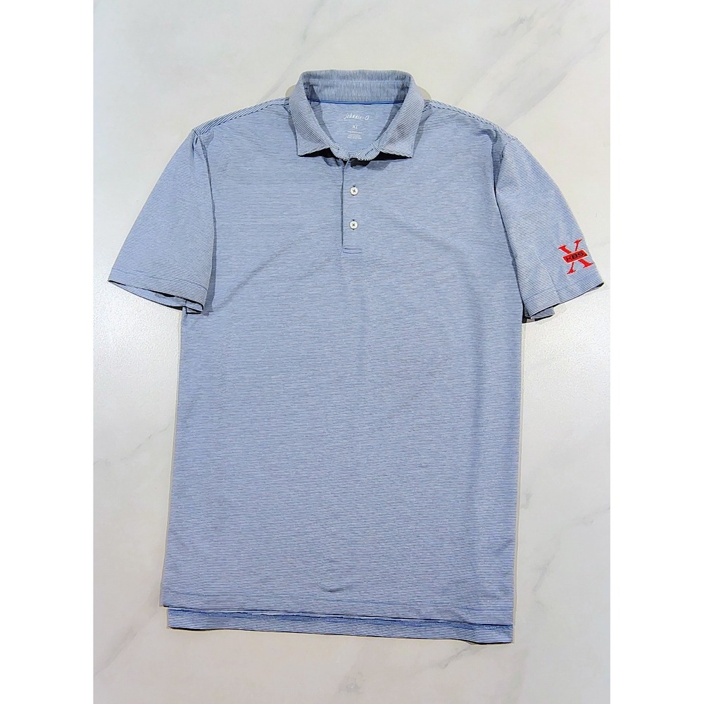 johnnie-O Polo Shirt Mens Size XL Blue Stretch Golf KBS Embroidery Striped